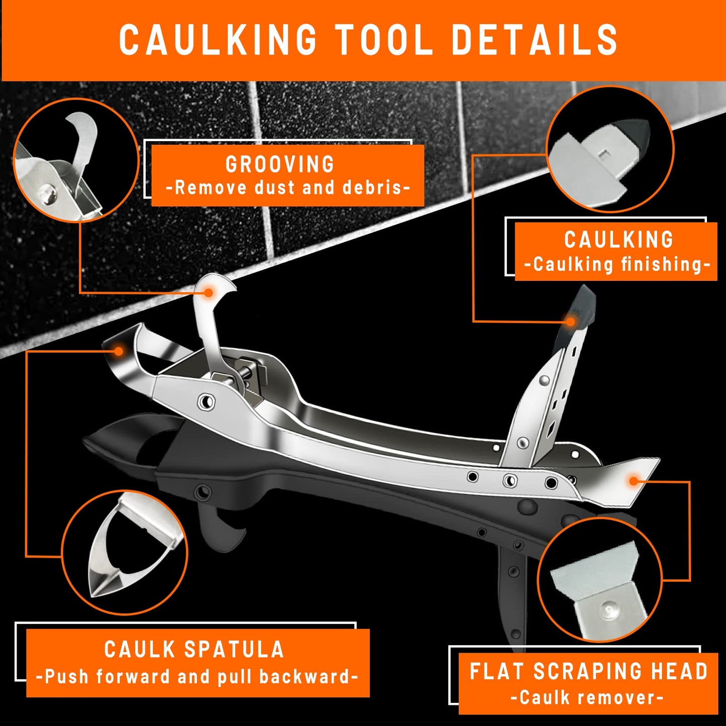 Caulking Tool Kit Stainless Steel Grout Removal Tool,4 in 1 Tile Caulk Remover Tool,Silicone Scraper Caulk Finishing Tools for Kitchen Bathroom Floor Sealant Caulking Window Sink Joint