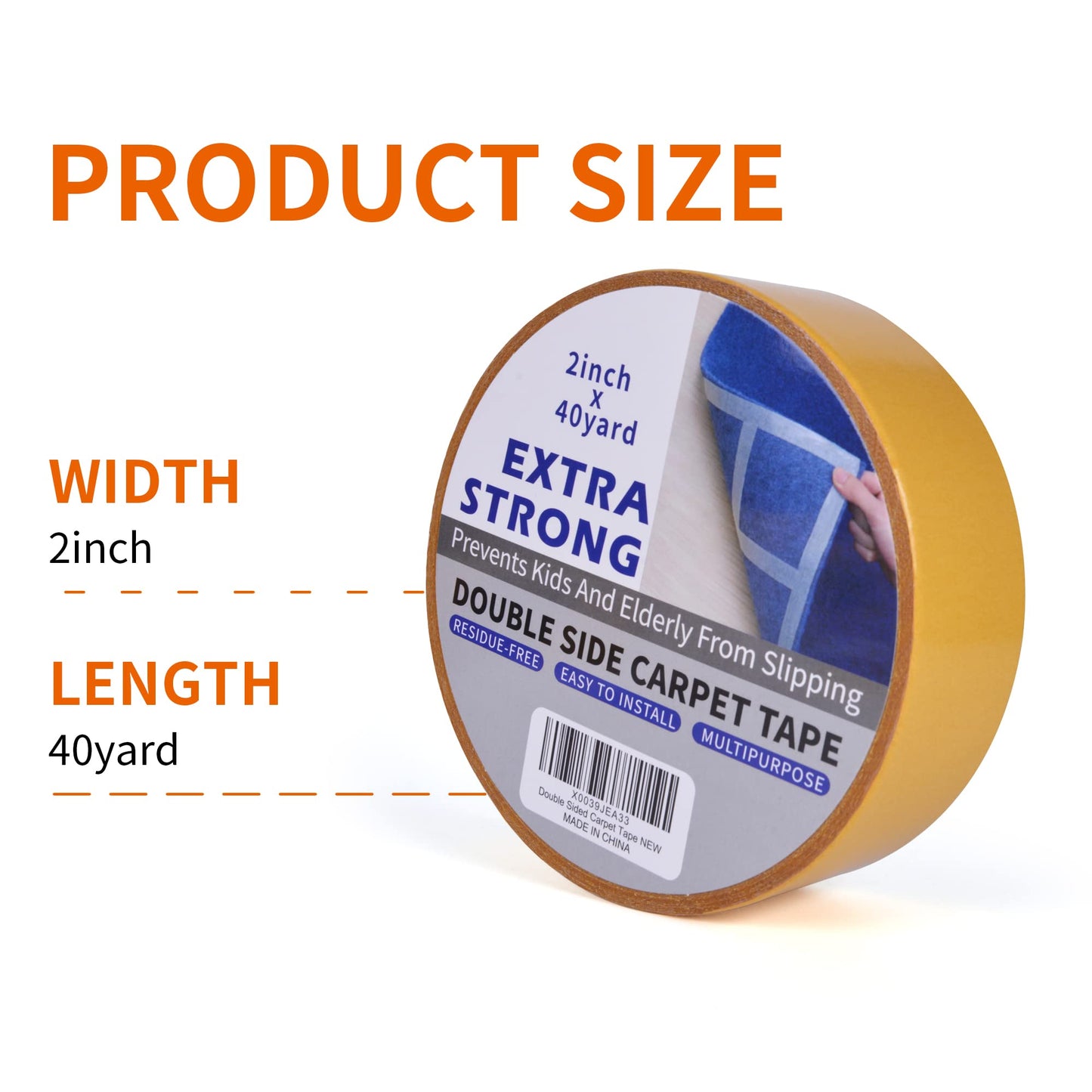 TAPEBEAR Heavy-Duty Double Side Carpet Tape, Carpet Tape for Rug, Wood, Floor, Residue-Free Rug Tape, Multipurpose Gripper Non Slip Tape, 2inch X 40yard