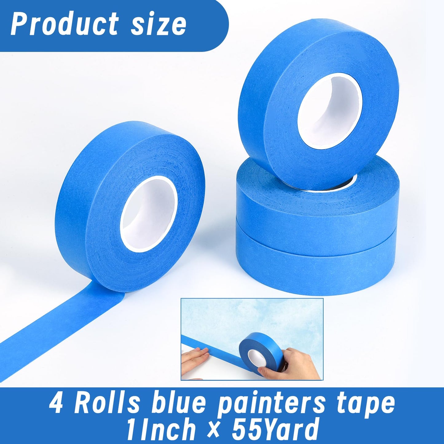 Fyguard 4 Rolls Blue Painters Tape, 1Inch x 55 Yards - Multi-Surface Masking Tape for Wall Painting & DIY Home Use