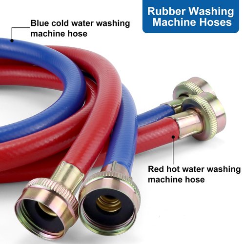 Washer Hoses 4FT,Rubber Washing Machine Hoses 3/4 Washer Machine Hoses 2 packs,Burst Proof Water Supply Lines for Hot and Cold Washer Water Hoses,Universal for All Standard Wash Machines-by MIFLUS