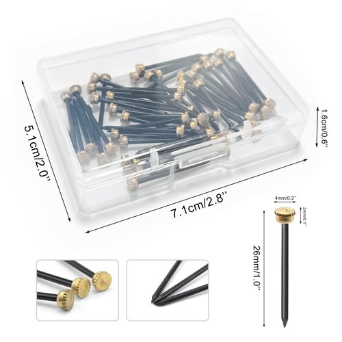 Quacc 50 PCS Black Picture Hanging Nails, Brass Head Hanging Pins with Plastic Storage Box, Picture Nails for Wall Hanging Pictures Photo Frames