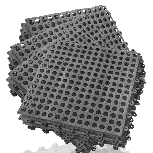16Pack Drainage Interlocking Tiles, 12”x12” Non-Slip Pool Bathtub Drain Tiles for Flooring, Soft PVC Splicing Modular Cushion Mat, Vented Floor Tiles for Locker Room Basement Stairs