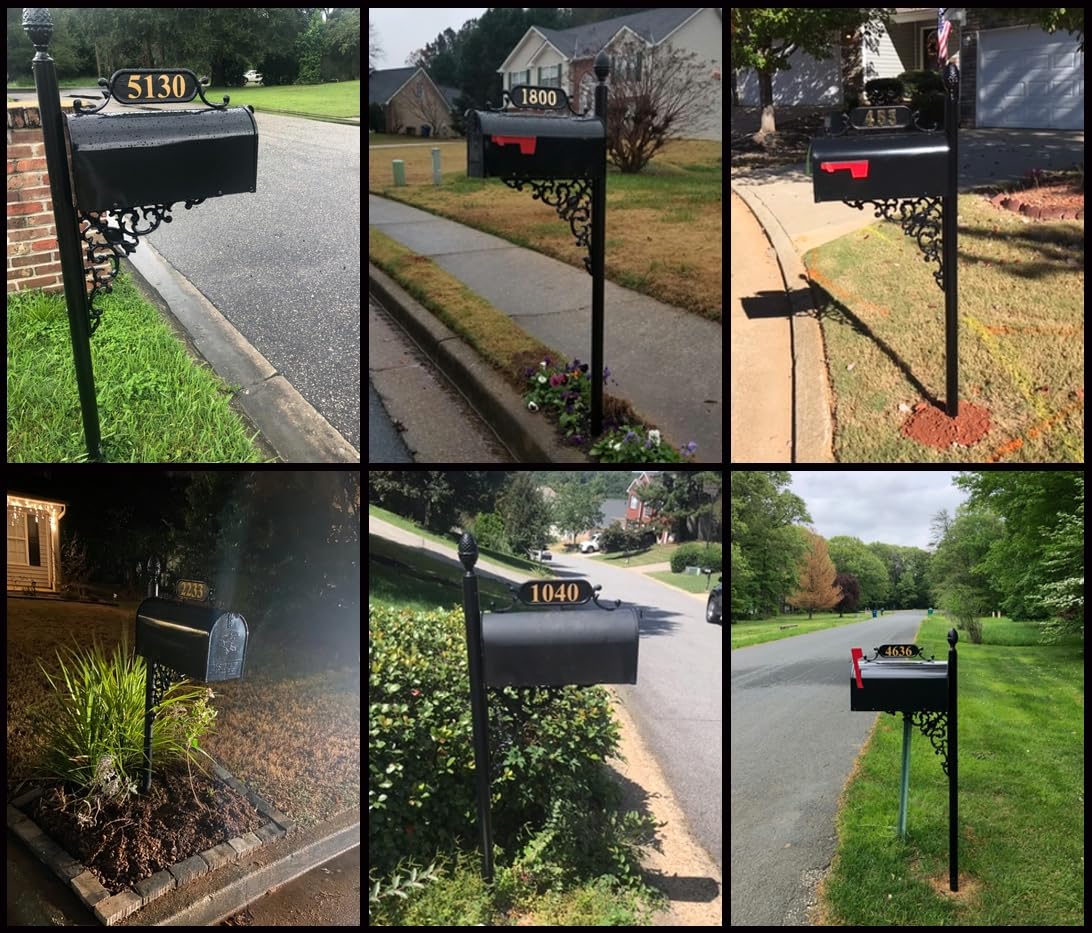 ADDRESSES OF DISTINCTION Oak Mailbox & Post Kit – Black Mailbox System – Includes Address Plaque, Bracket & Mounting Hardware – Rust Resistant Metal Mailbox with Decorative Finial