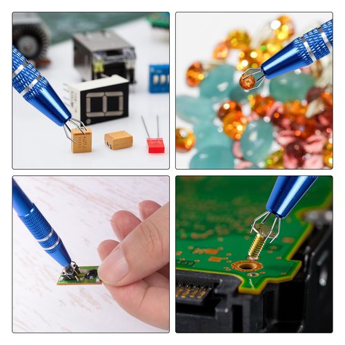 Generic 3pcs 4-Claw Pick Up Tool Piercing Ball Grabber Stainless Steel Jeweler's Pick Up Tool 4 Prongs Grabber for IC Chip Electronic Components Parts, Blue/Gold/Red