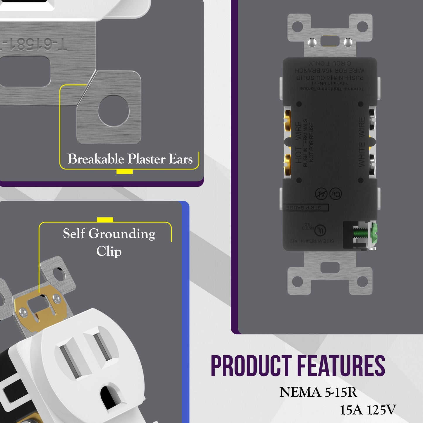 ENERLITES Duplex Outlet and Wall Plate Bundle, Tamper-Resistant Electrical Receptacle, 15A 125V, Self-Grounding, 2-Pole, UL Listed, 61581-TR-WWP, White