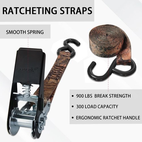 XSTRAP STANDARD Ratchet Tie Down Straps - 8PK - 1'' x 10 ft - 900 LB Break Strength Cargo Straps for Moving Appliances, Lawn Equipment, Motorcycle (Camouflage2)
