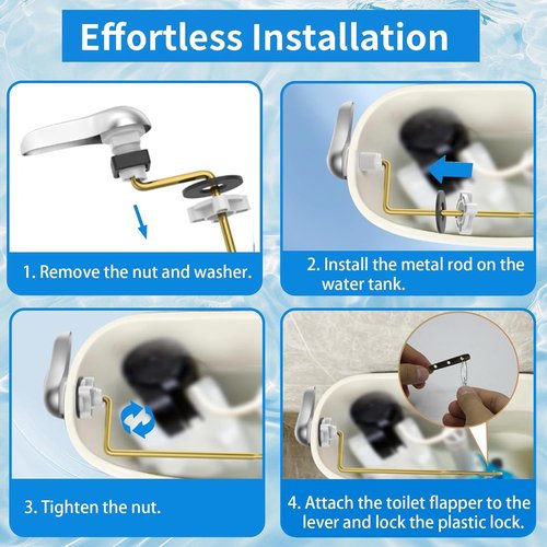 HOPKASE 2PCS Toilet Handle Replacement Kit, Side Mount Universal Toilet Bowl Kit, Chrome Toilet Tank Trip Lever with Stainless Steel Rod & Flapper Chains for Most Toilets.