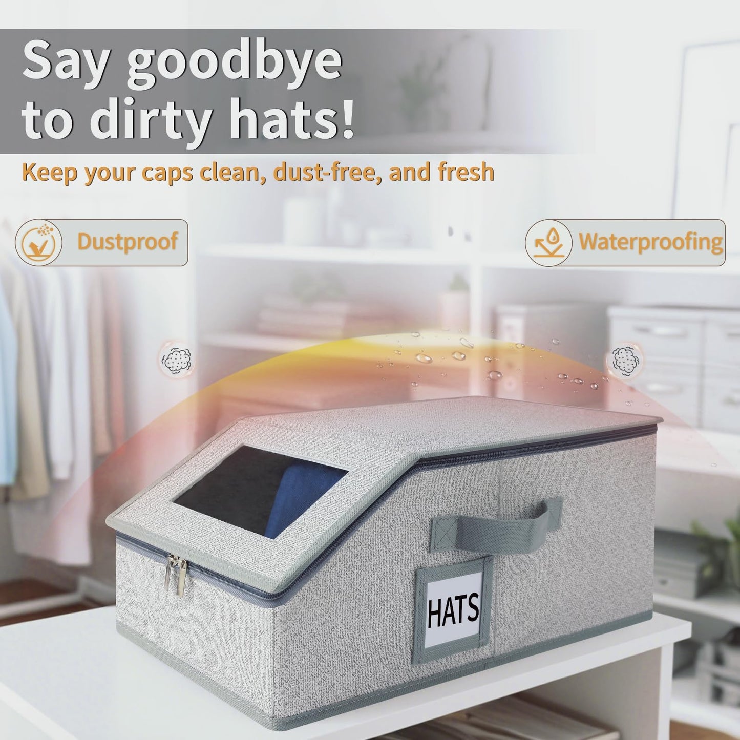 LUMESIX 2 PCS Hat Organizer for Baseball Caps Stackable HatBox Hat Rack Hold Up to 24 Caps Hat Storage for Closet with Clear Window Space-Saving Fabric Hat Holder