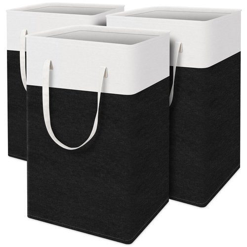 TasticTotes laundry basket 3-Pack, laundry hamper, Hamper with handles, collapsible laundry baskets, Waterproof dirty clothes hamper, Towel Storage for Home or Dorm, 75L-Black