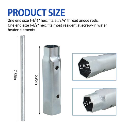 JODDMTTY RV Water Heater Element Wrench Socket Fits For All Residential & RV Camper Travel Trailer Motorhome Hex Sockets,1-1/16 in x 1-1/2 in x 6 in