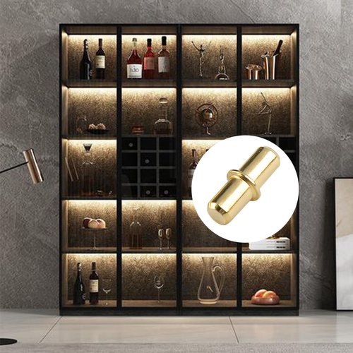 30PCS 1/5 Inch 5mm Shelf Pins Cylindrical Shape Bracket Pin Gold Metal Nickel Plated Shelf Holder Bracket Pegs for Shelve Cabinet Bookshelve