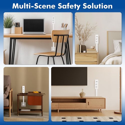 Electrical Outlet Extender Stick with USB-A & USB-C, 2 AC Outlets, 22"-34" Extendable Rotating Outlet Plugs Stick, 180° Rotatable, ETL-Certified, Phone Ledge for Couches, Nightstands, Desks, and More