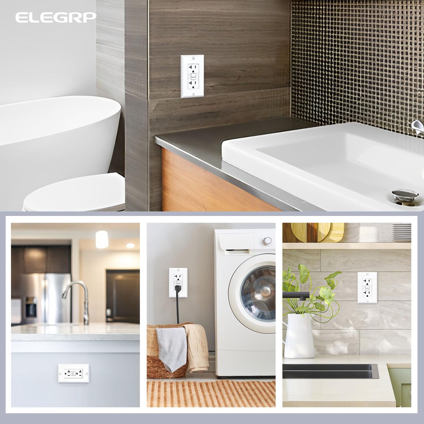 ELEGRP GFCI Outlet 20 Amp, Self-Test GFI Electrical Outlet with Narrow Design, GFCI Receptacle with LED Indicator, UL Listed, White, Wall Plate Included, 5 Pack