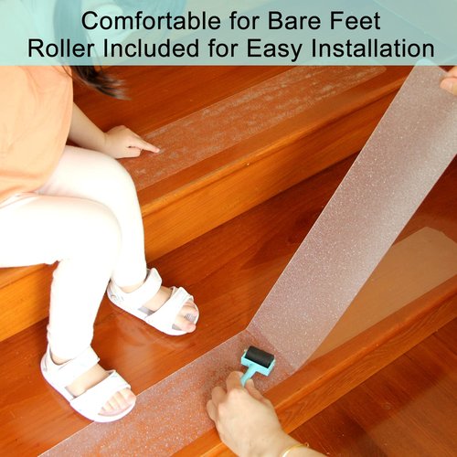 Leyibo Anti Slip Tape Clear Waterproof Outdoor/Indoor with Roller, 3" x 35Ft Non Slip Traction Grip Tape for Bathtubs, Boats, Stairs, Pools, Transparent, Soft, Comfortable for Bare Feet (3" X 35')