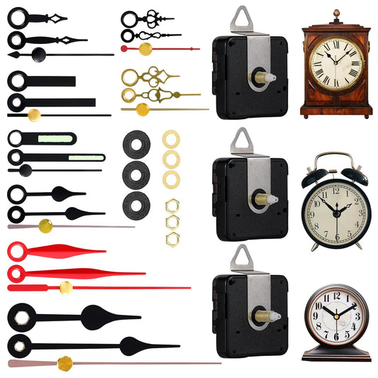 EMOON 3-Piece Silent Clock Mechanism Kit with 8 Pairs of Short Clock Hands Battery Operated Quartz Movement for DIY Clock Repair and Replacement (Total Shaft Length 16mm, 20mm, 23mm)