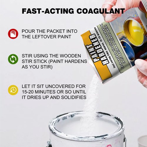 12 Pack Paint Hardener for Disposal - Fast Acting Solidifier for Disposal - Paint Drying Powder for Acrylic & Latex Paint with 12 Pcs 14 Inch Wooden Stir Sticks