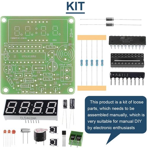 DAOKAI 4 Bits Digital Electronic Clock DIY Kits MCU Digital Clock PCB Soldering Practice Board Clock Parts Components for Curriculum Practice Welding Practice