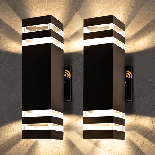 Tesjaso Modern Outdoor Wall Sconce 2-Pack, Up Down Lights Outdoor with Dusk to Dawn Sensor, Waterproof Exterior Light Fixture Wall Mount for House, Porch, Patio, Garage (E26 Bulbs Included)