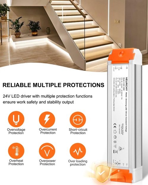 VEURCHY 120W 24V Dimmable LED Driver,Triac Dimmable Transformer AC 120V to DC 24V 120 Watt Compatible with Lutron & Leviton Dimmer Switches, Dimmer Led Power Supply 24 Volt for Strip Lights