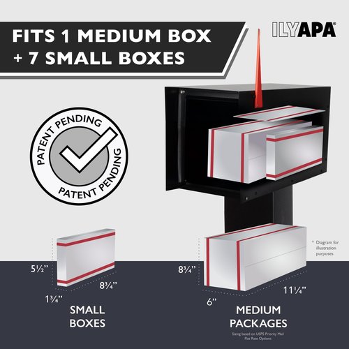 Ilyapa Modern Mailbox with Angle Design Post Mount - Metal Mailbox for Outside - Black Exterior Mail Box - Powder Coated Steel - All Weather Resistant
