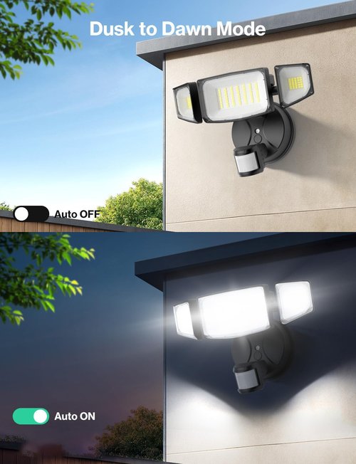 iMaihom 50W Motion Sensor Outdoor Lights, 5000LM Motion Sensor Flood Light, Dusk to Dawn Outdoor Lighting, 6500K LED Security Light, IP65 Waterproof Motion Detector Lights for Outside, Black