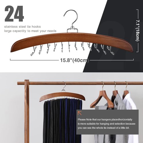 Ulimart Tie Rack Tie Hanger 24 Hooks Wooden, Tank Top Hanger,Belt Organizer for Closet,with Upgraded 360°Rotating, Belts Scarves Accessories for Bras,Tank Tops,Camisoles…