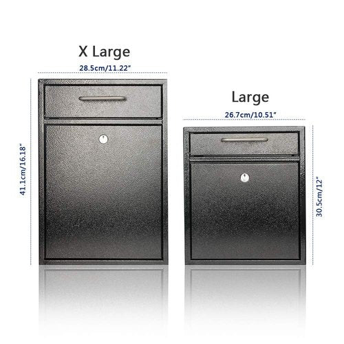 KYODOLED Steel Key Lock Mail Boxes Outdoor, Locking Wall Mount Mailbox, Security Lock Drop Box, Collection Boxes,16.2H x 11.22L x 4.72W Inches, Black X Large