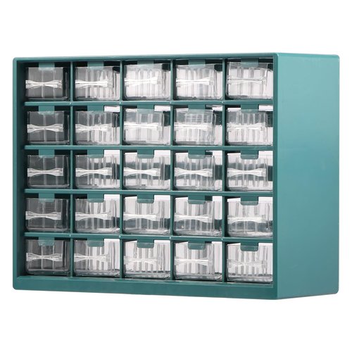 25 Grids Drawer Parts Cabinet, Screw Organizer, Hardware Storage Organizer, Bead Organizer, Teacher Toolbox, Plastic Drawer Storage for Hardware Crafts, Small Parts, Nuts, Bolts (Deep Green)
