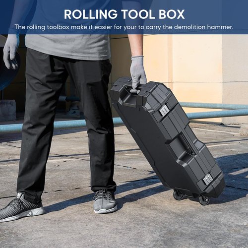 ENEACRO Demolition Jack Hammer 14.5Amp SDS-Hex Concrete Breaker, 65 Joules Heavy Duty Chipping Hammer Cement/Pavement/Floor Breaker, with 2pcs of chisels and Carry box with Rollers