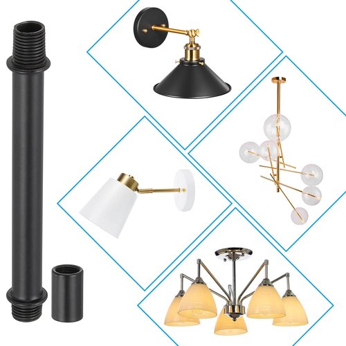 PATIKIL Straight Pipe Lamp Stems Rod Kit, 4Set M10 Carbon Steel 250mm(9.84") Long Double End Thread Rod with Coupling Nuts Sleeve Connector for Table Lamps Chandeliers, Black