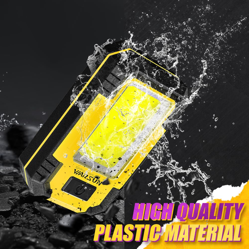 WARSUN 2 PC Portable LED Rechargeable Work Light,Magnetic Base & Hanging Hook, 30W 1200Lumens Super Bright, 5000K, for Car Repairing, Camping, Hiking, Backpacking, Fishing, Hurricane, Yellow