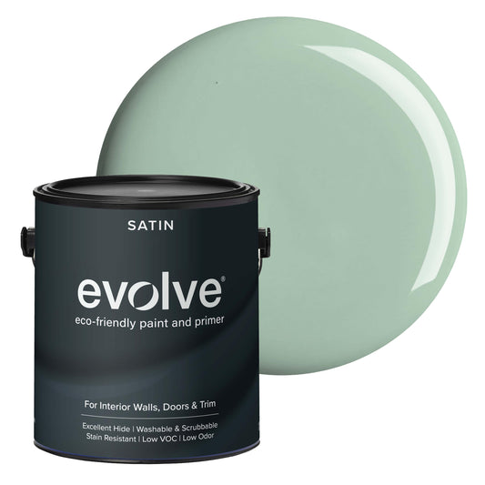 EVOLVE Interior Paint & Primer, Satin (Seafoam Green), 1 Gallon – Available in 50+ Colors, One-Coat Coverage, Excellent Hide, Low VOC, Low Odor, Washable Interior Paint
