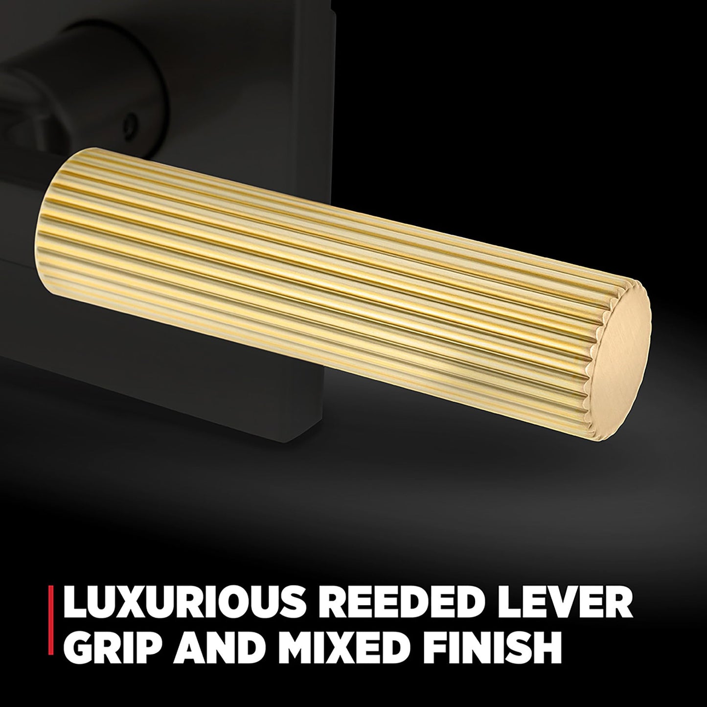 Kwikset Mirada Reeded Entry Door Handle with Lock and Key, Secure Keyed Reversible Lever Exterior, Door Lock for Front Door, Matte Black Satin Brass, Pick Resistant SmartKey Security and Microban