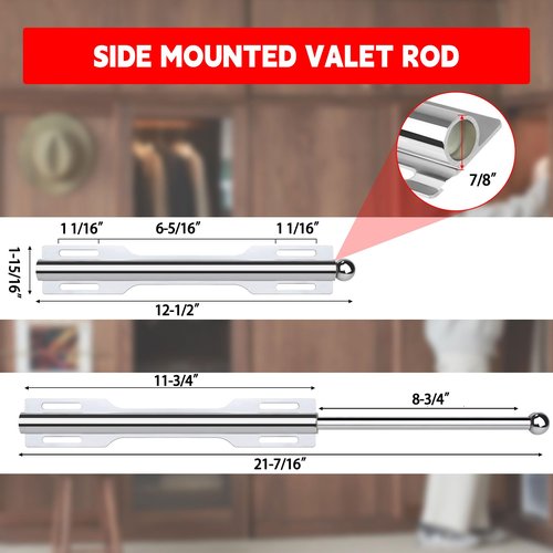 LOMILD Closet Valet Rod Slide Out, Closet Pull Out Rod for Bedroom Laundry Room Bathroom, Silver