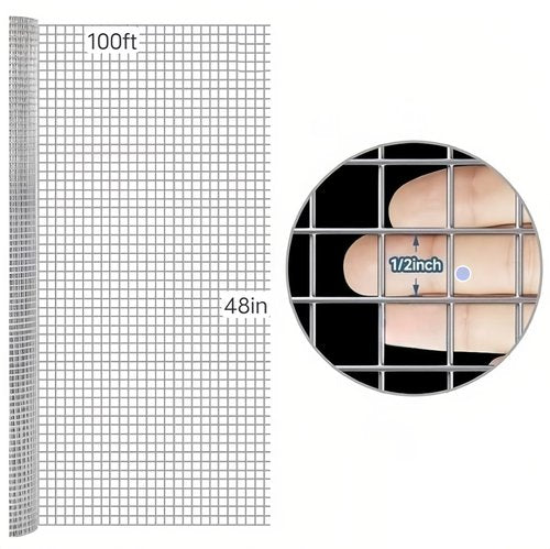 Hardware Cloth 48inx100ft 1/2 Inch Galvanized, Chicken Wire Fence Chicken Rabbit Snake cage Wire Fence Mesh Roll,Garden Plant Welded Metal Wire Fence,Poultry Animal Netting cage Screen.