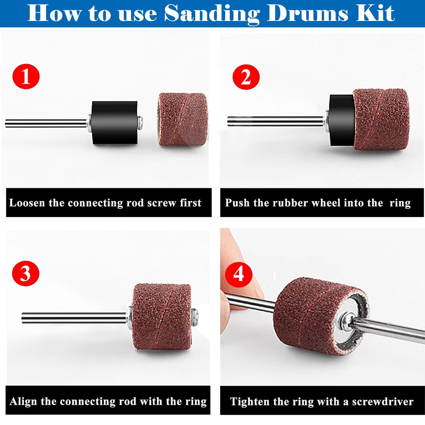 Tnisesm 210Pcs Aluminum Oxide Sanding Drum Set,Including 198 Pieces 80 120 240Grit Drum Sander Sanding Sleeves and 12 Pieces Drum Mandrels for Dremel Rotary Tool,Sanding Drums with Box