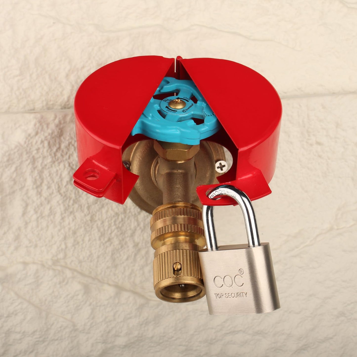Faucet Valve Lock with Padlock Outdoor Faucet Locks Water Spigot Lockout Device Prevent Water Stealing, Metal Red,childproof