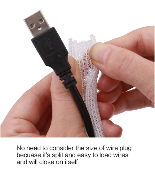 Alex Tech 10ft - 1/4 inch Cord Protector Wire Loom Tubing Cable Sleeve Split Sleeving for USB Cable Power Cord Audio Video Cable - Protect Cat from Chewing Cords - White