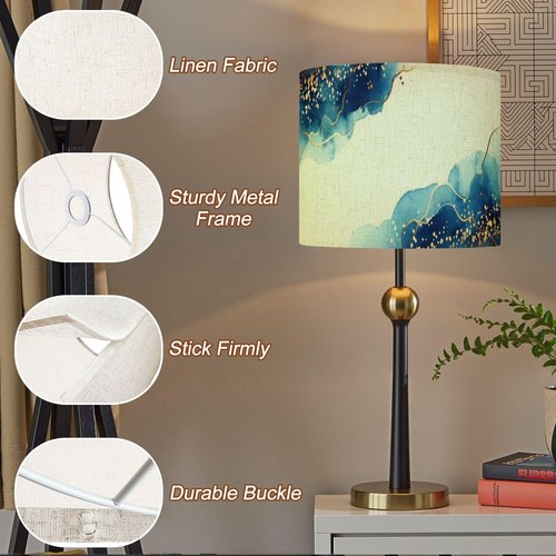 Lampshade Set of 2 White Blue shades watercolor fluid painting Drum Lampshades For Table Lamp Floor Lamps Replacement Lamp Shades Easy Assembly Required