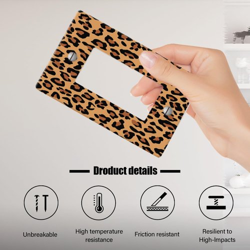 1 Gang Rocker Wallplates，Brown-Black Leopard Spot Decor Switch Plate Covers Outlet Wall Plate Decorative for Bedroom Kitchen Home