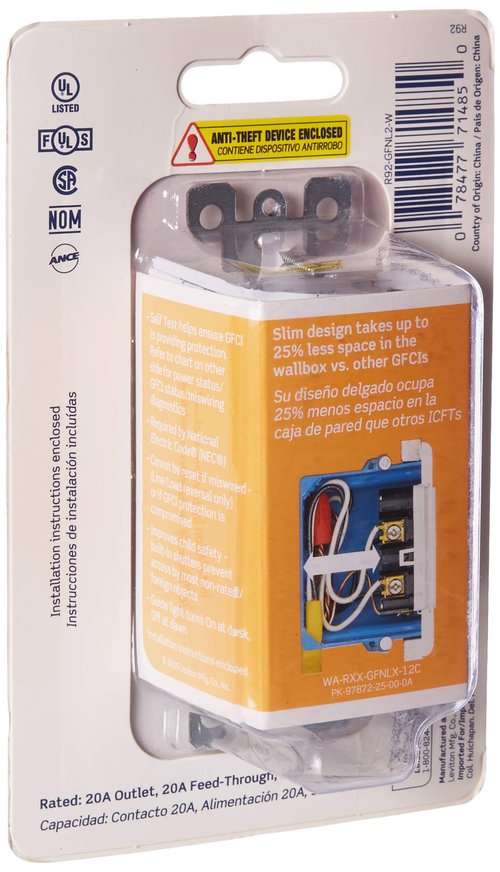 Leviton GFCI Outlet with Guidelight, 20 Amp, Self Test, Tamper-Resistant with LED Indicator Light, Replaces Plugged in Night Light, GFNL2-W, White