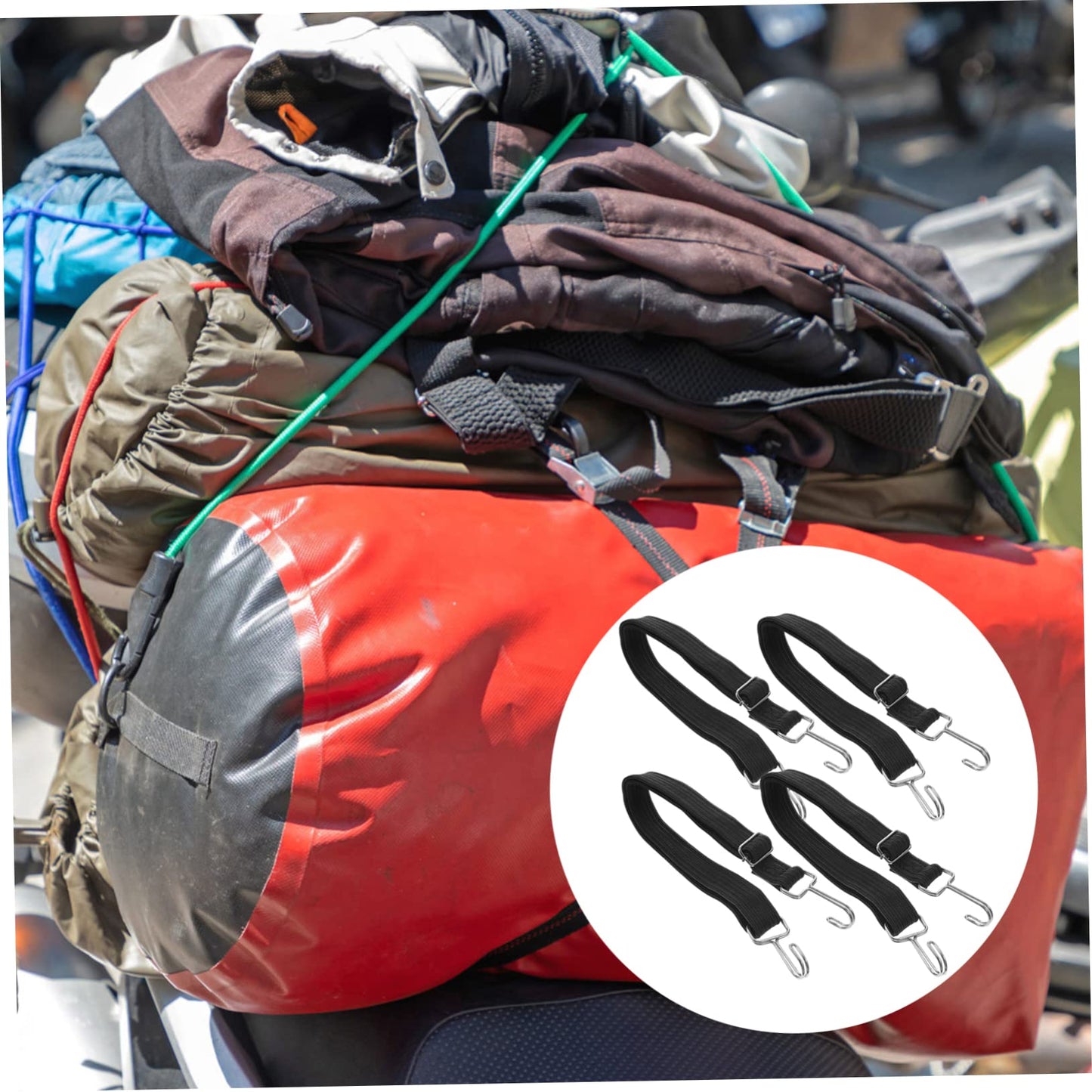 Alipis 4pcs Adjustable Bungee Cords Heavy-Duty Flat Elastic Straps Hooks Tie-Downs for Outdoor Use Camping Cargo Binding and Tarp Securement