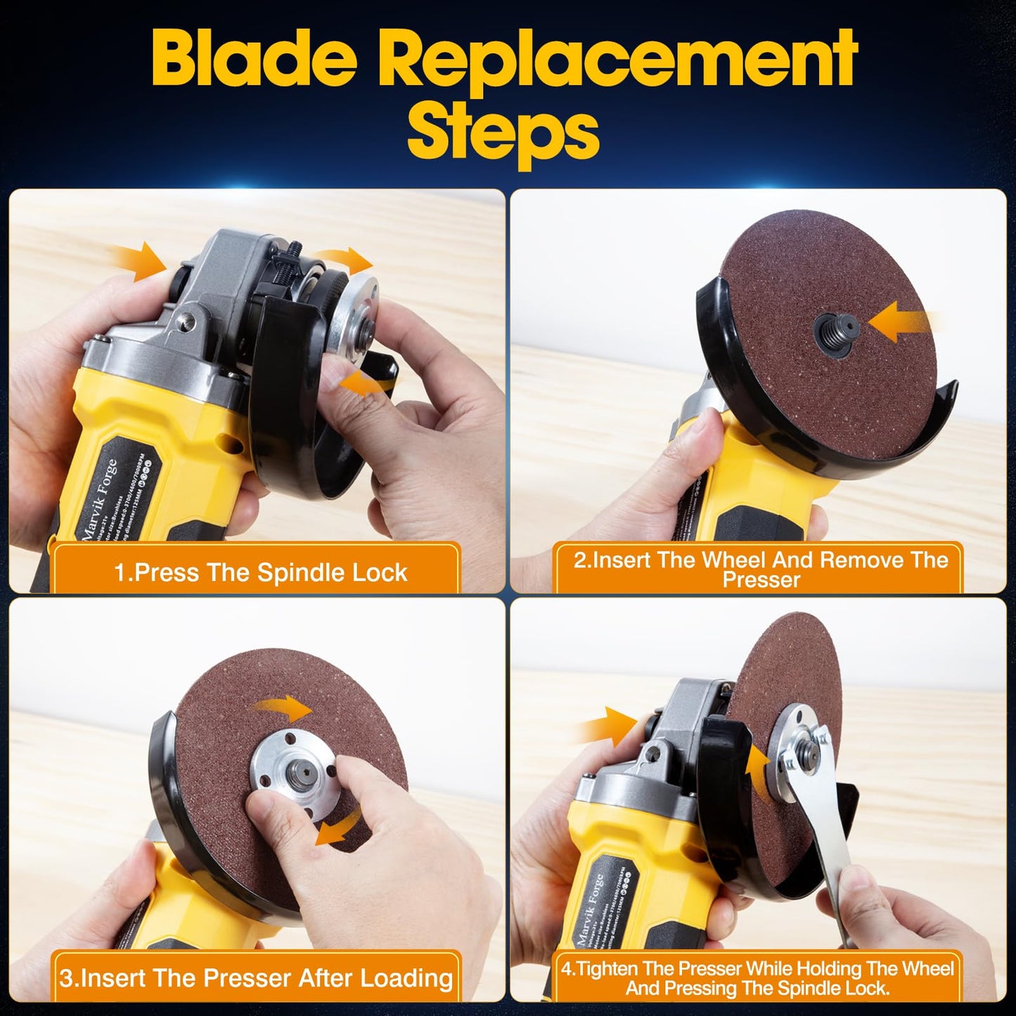 Marvik Forge Cordless Angle Grinder Compatible with 20V Max Dewalt Battery(No Battery), Brushless Motor, with Car Polishing Accessories, 4-1/2"Cutting and Grinding Disc, Variable Speed, Lock-On Switch