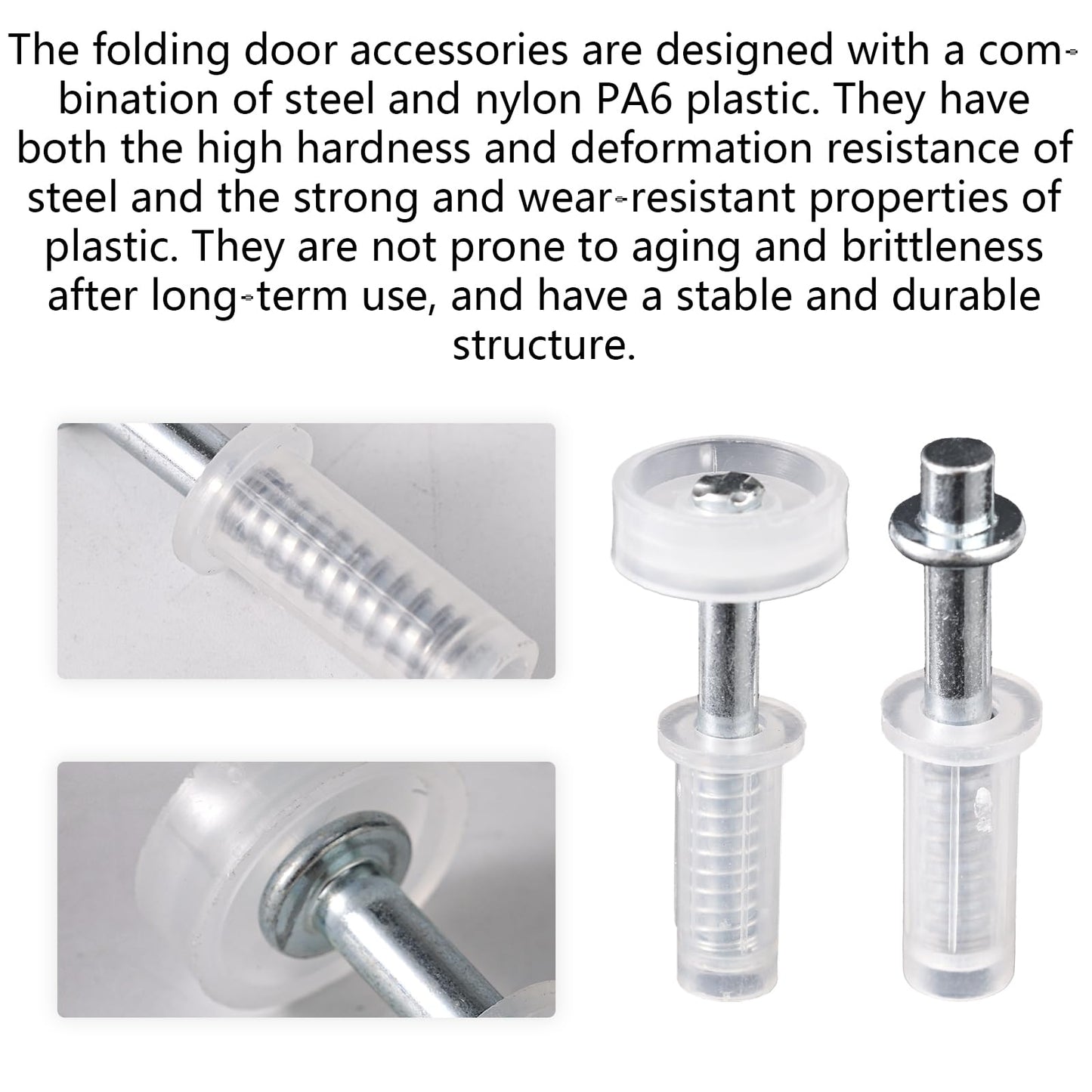 4 Pcs Bi-Fold Door Top Roller Guide Wheel and Top Pivot, Spring Loaded Bifold Closet Door Pivot Pin Folding Closet Repair Kit for Barn & Sliding & Cabinet Repair