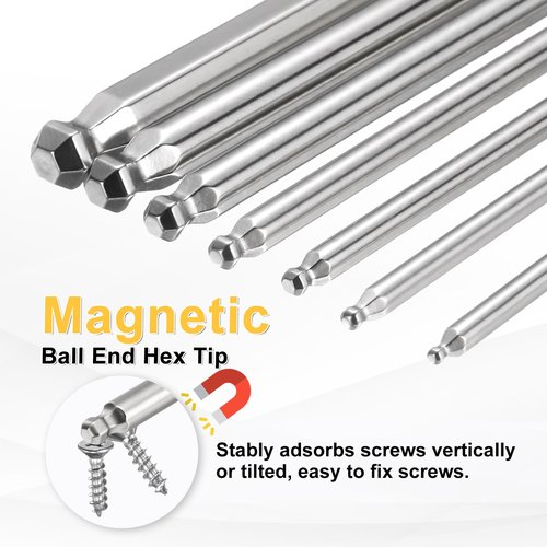HARFINGTON 10pcs Ball End Hex Screwdriver Bit H5 (5mm) Head 1/4" Hex Shank 100mm (4") Long Magnetic S2 Steel Metric Screw Driver Drill Bit Wrench Socket Power Tool