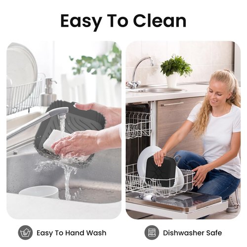 Redfly 2 Pack Silicone Air Fryer Liners, Square Reusable Non-Stick Basket Inserts for 4-5 QT Air Fryers, Dishwasher Safe Parchment Paper Replacement Accessories Gray & Black