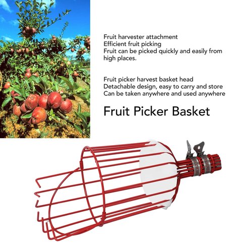 BTSEURY Fruit Picker Basket, Detachable Fruit Harvester, Prevent Multifunctional Fruit Picker Tool, Fruit Harvester Attachment for 3cm Diameter Pipe (Red)
