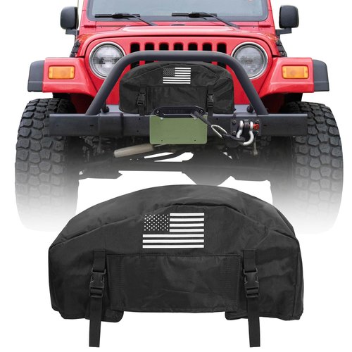 GEVINFA Winch Cover, 2025 Latest Flag Waterproof Dust-Proof Winch Protective Cover, Indoor & Outdoor Winch Accessories for 8000-13500 lbs Electric Winches With Adjustable UV Resistant Cover