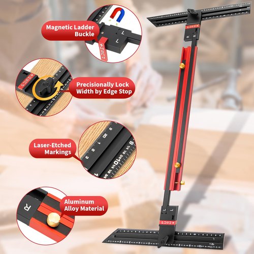 Stair Tread Template Tool - Upgrade Integrated Design Stair Tread Tool, Solid Stair Tread Gauge, Stair Measuring Tool Stair Gauge Jig Stair Template, Adjustable Length Aluminum Alloy Stair Step Tool