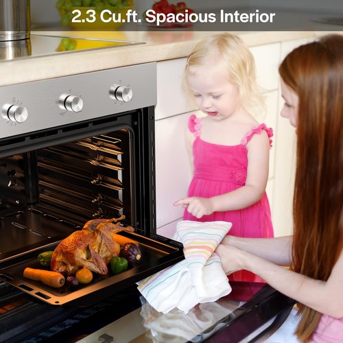 Empava 24" Single Gas Wall Oven with Bake Broil Rotisserie Functions with Mechanical Controls and Built-in Timer and Convection Fan in Stainless Steel